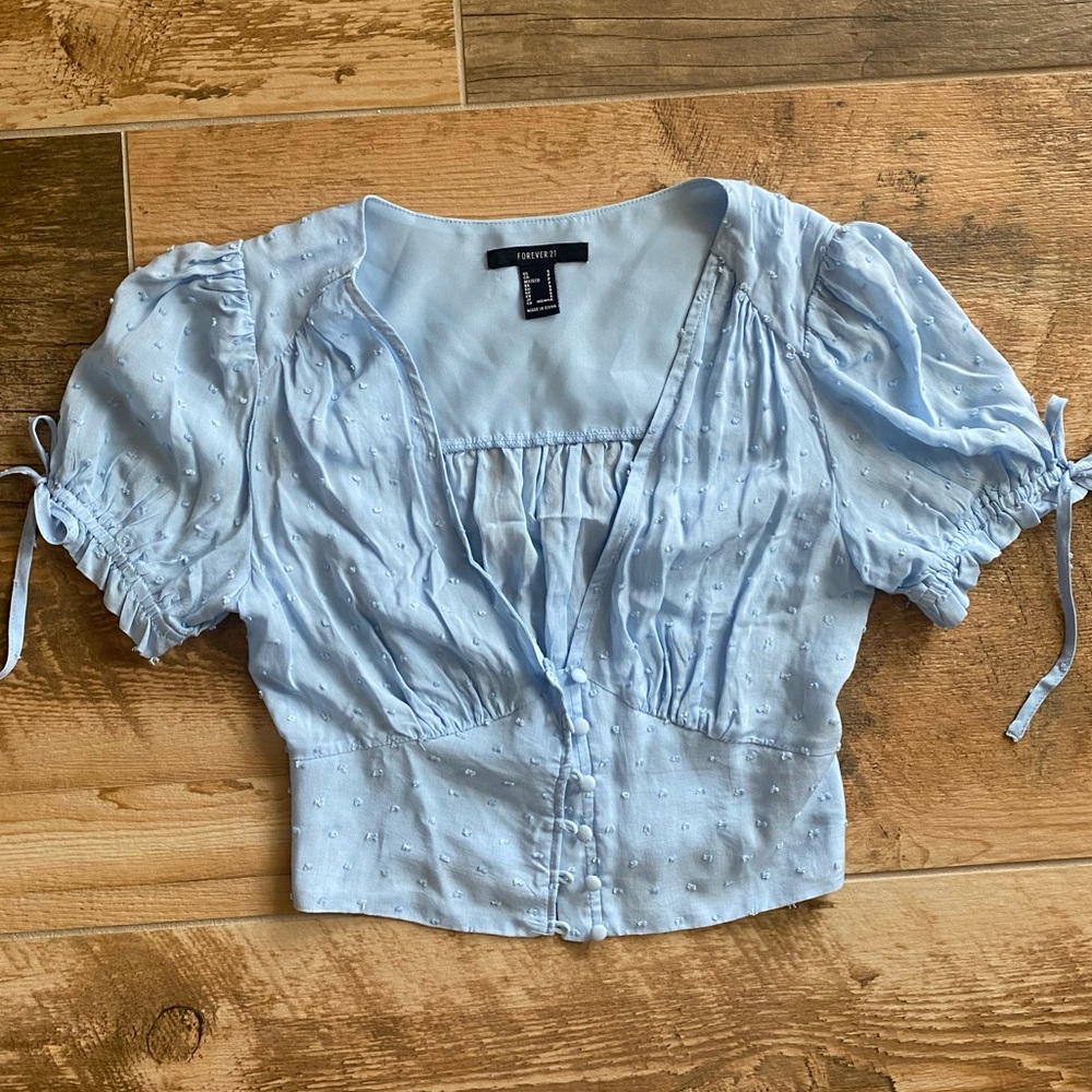 Pastel blue coquette ruffled blouse